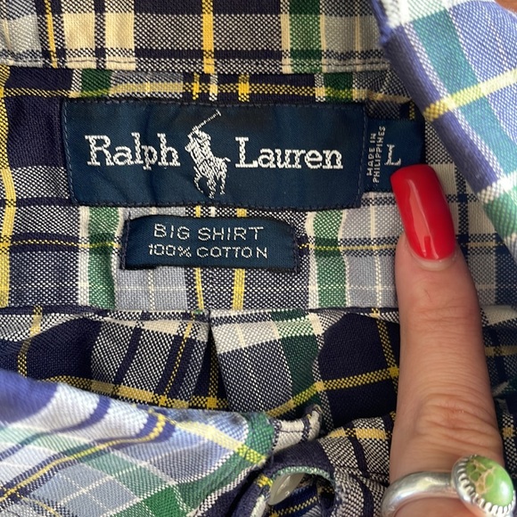 Ralph Lauren Blue and Green Plaid Casual Long Sleeve Button Down Shirt - Picture 6 of 8